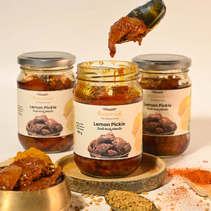 Rajamudi Organics Lemon Pickle 250g | Made with Organic Chilli & Turmeric | Traditional Taste | Rajamudi Organics
