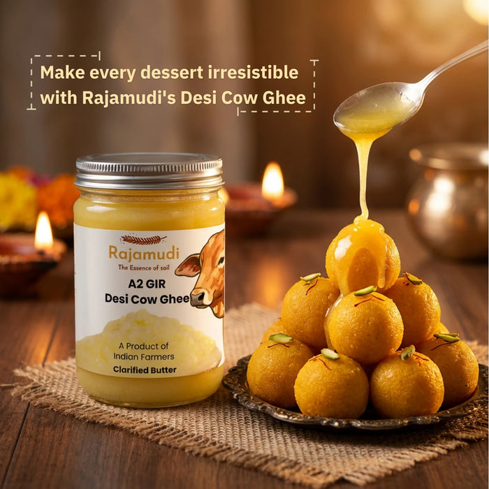 Rajamudi A2 Gir Cow Ghee 500ml | Pure Desi Ghee Made Using Traditional Bilona Method | Rich in Nutrition & Natural Goodness | Made from our Local Chittor Farm's Gir Cows