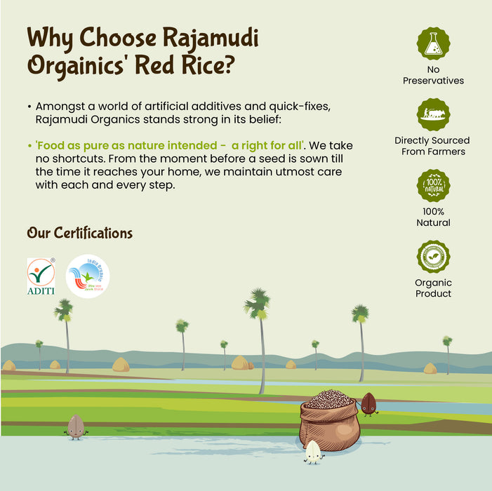 ORGANIC Kerala Red Rice [UnPolished] | Palakkad Matta Rice - Rajamudi Organics