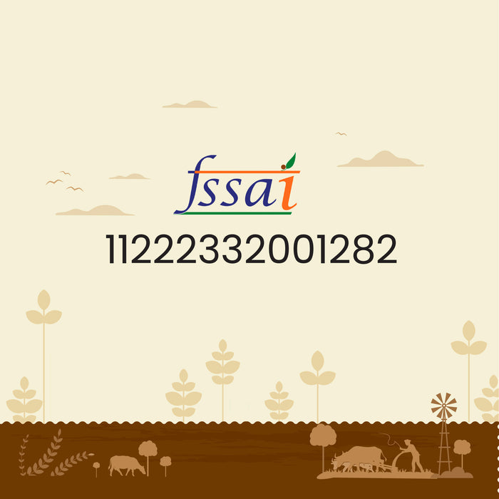 FSSAI logo with a unique number on a landscape background