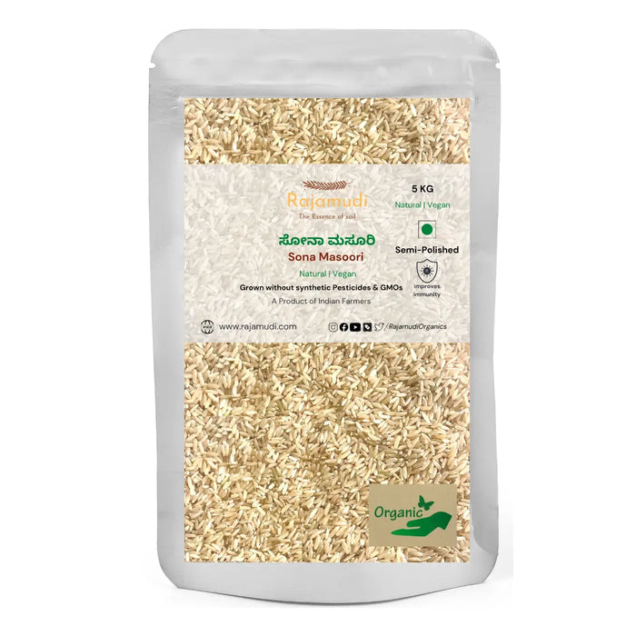 Organic Sona Masoori Rice Semi Polished by Rajamudi Organics