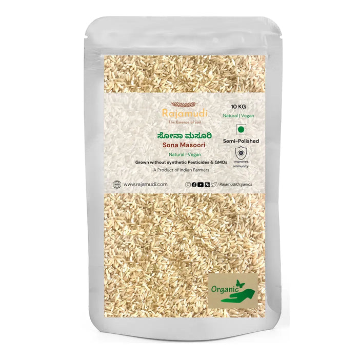 Organic Sona Masoori Rice Semi Polished by Rajamudi Organics