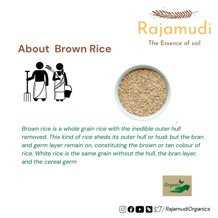 Organic Brown rice - SonaMasoori [Hand Pounded] by Rajamudi Organics