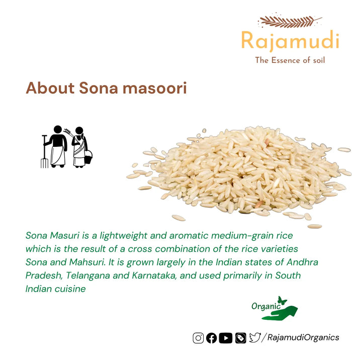 Organic Sona Masoori Rice Semi Polished by Rajamudi Organics